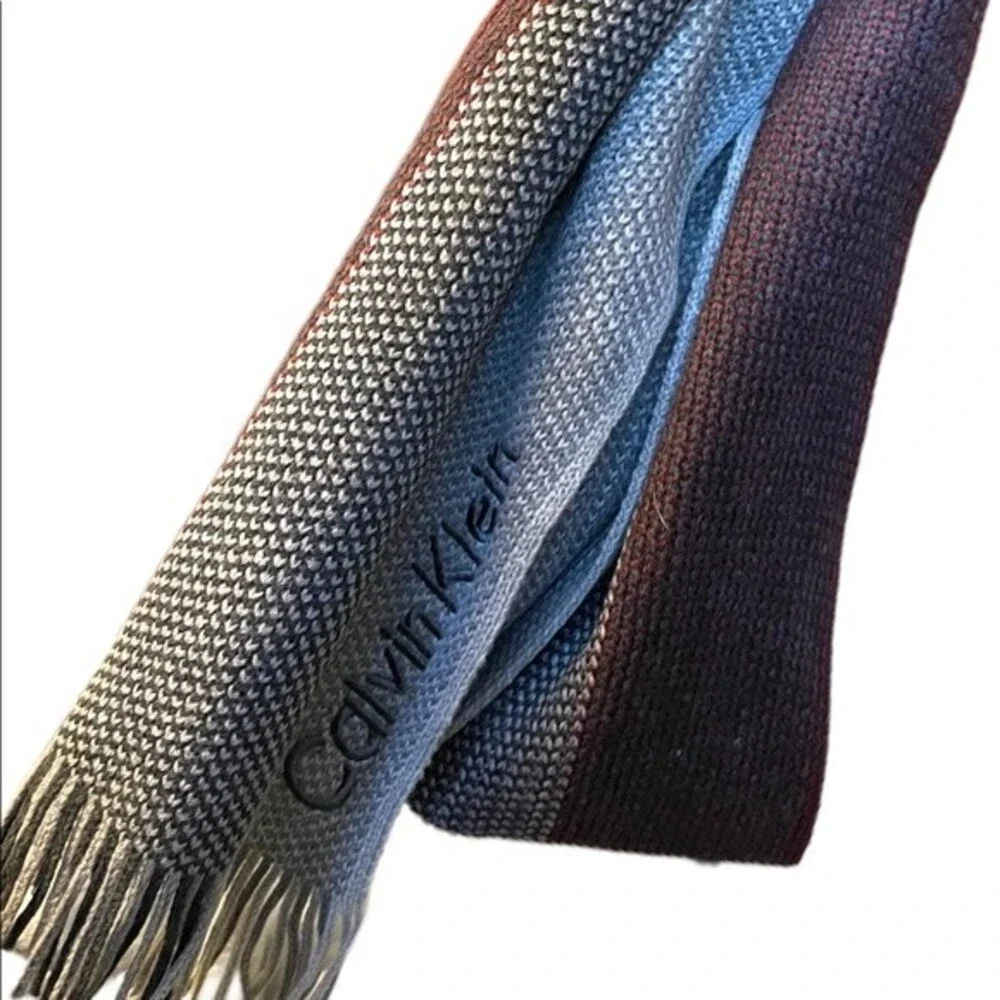 Calvin Klein | Braided Scarf with Braided Tassels Maroon, dark and light Gray